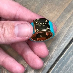 Michael Kors Goldtone Turquoise Logo Ring